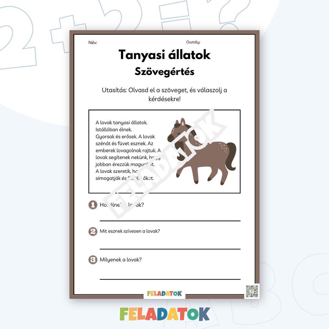 Feladatlapok – Tanyasi állatok: Játékos szövegértés alsó tagozatosoknak