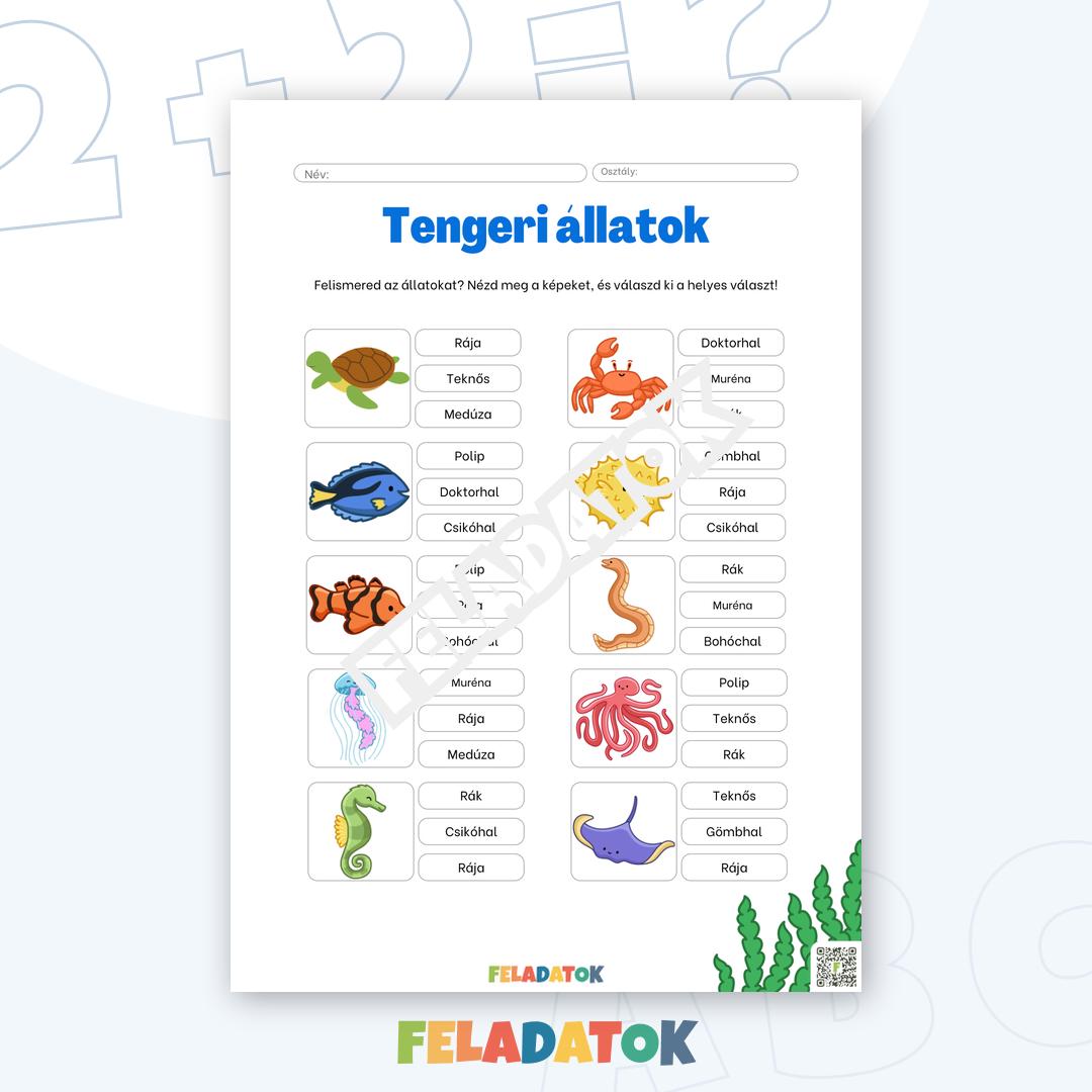 Feladatlap – Tengeri állatok: Ismerd meg az óceán lakóit